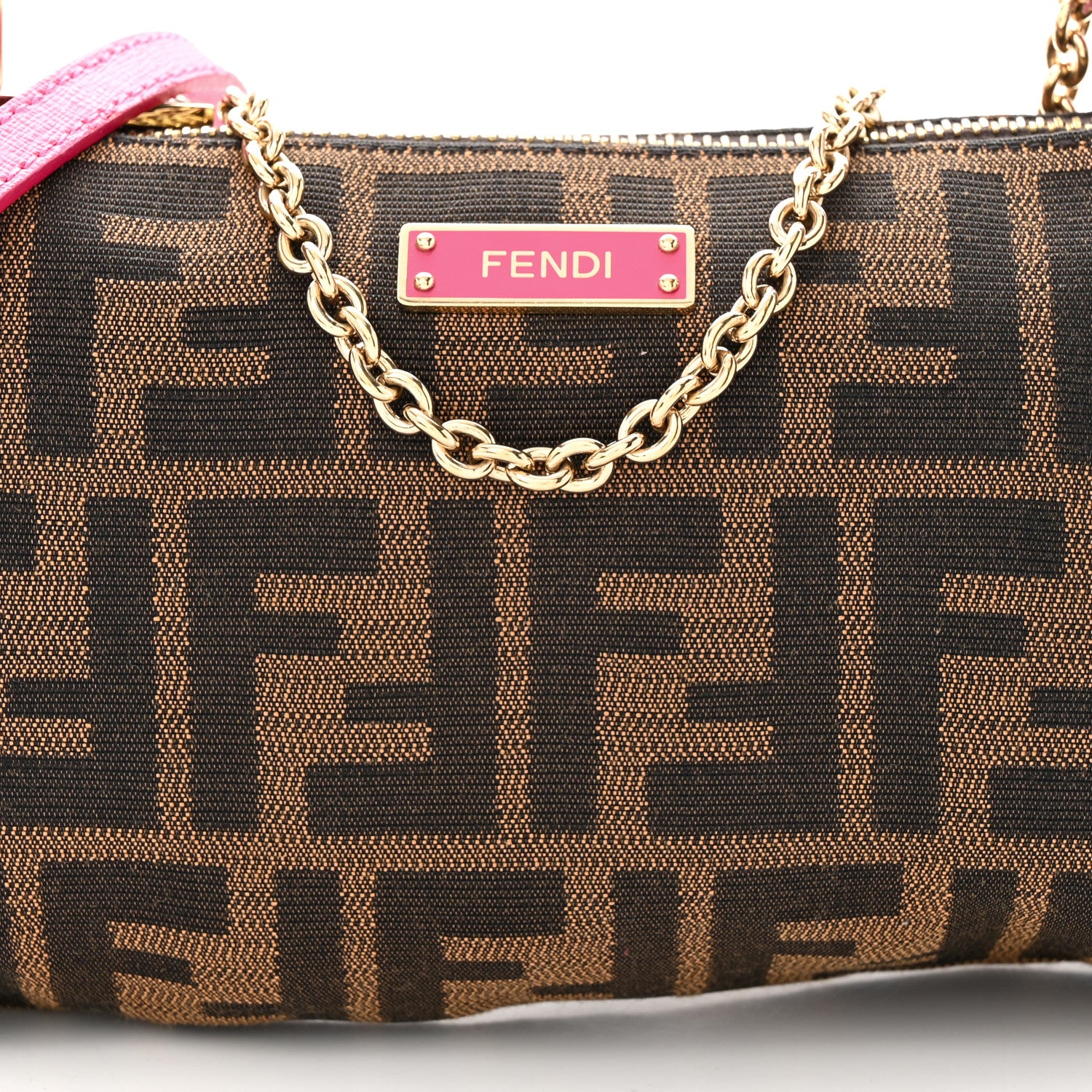 Fendi Zucca Vitello Elite Mini Pouch Crossbody Tobacco Fuxia 8 of 10