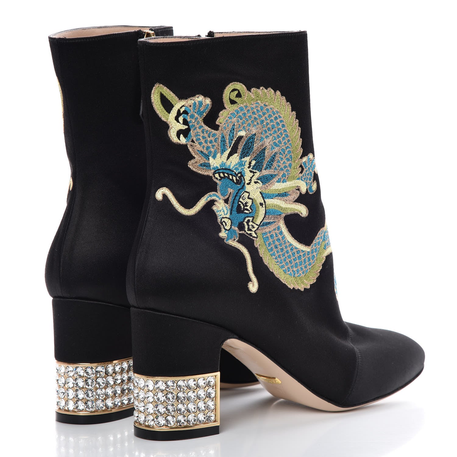 Gucci Silk Satin Malaga Kid Embroidered Candy Dragon Block-Heel Ankle Boot 37 Black 8 of 13