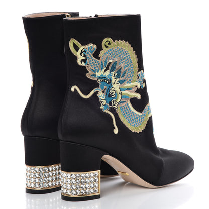 Gucci Silk Satin Malaga Kid Embroidered Candy Dragon Block-Heel Ankle Boot 37 Black 8 of 13