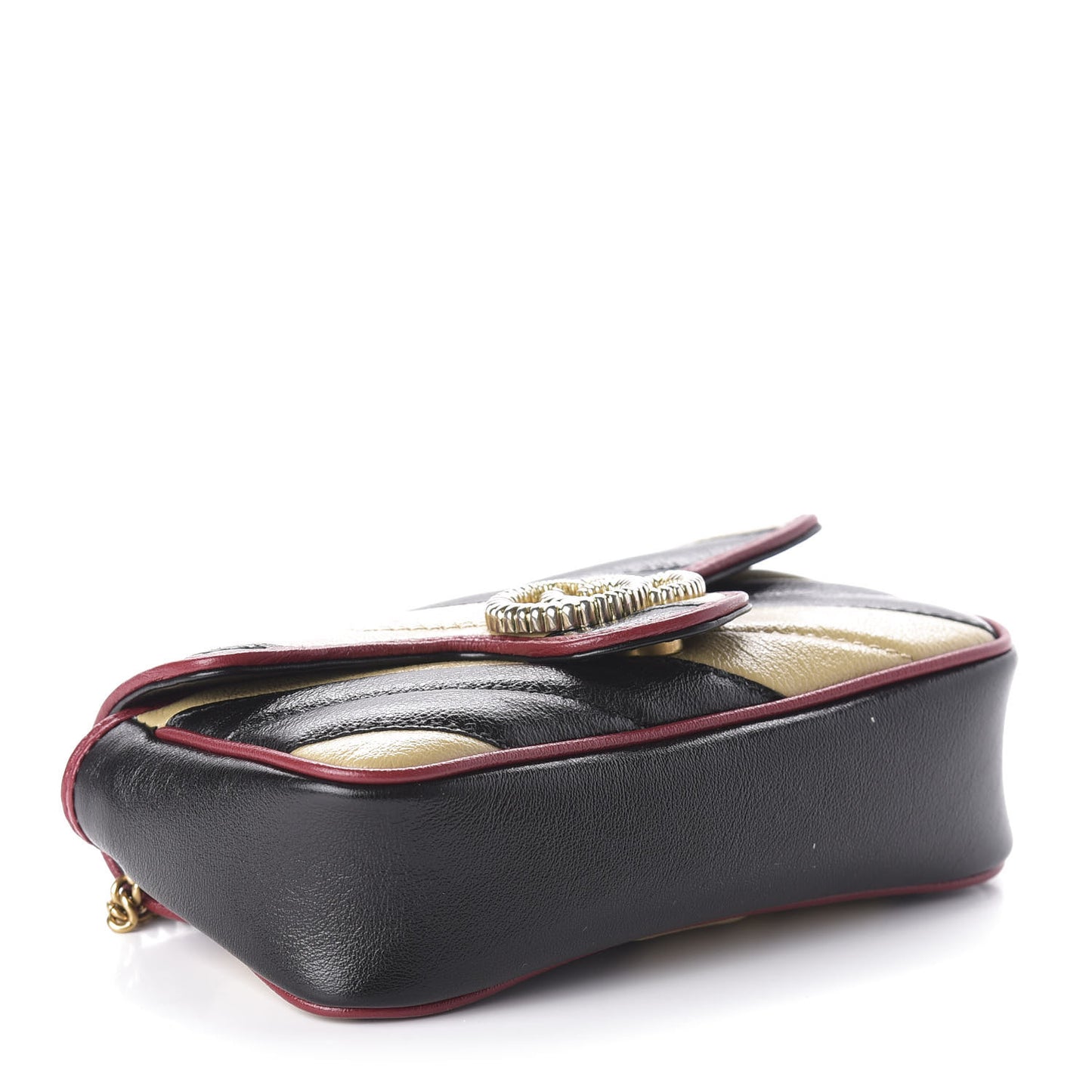 Vintage Effect Calfskin Matelasse Diagonal Striped Super Mini Torchon GG Marmont Shoulder Bag Black Beige