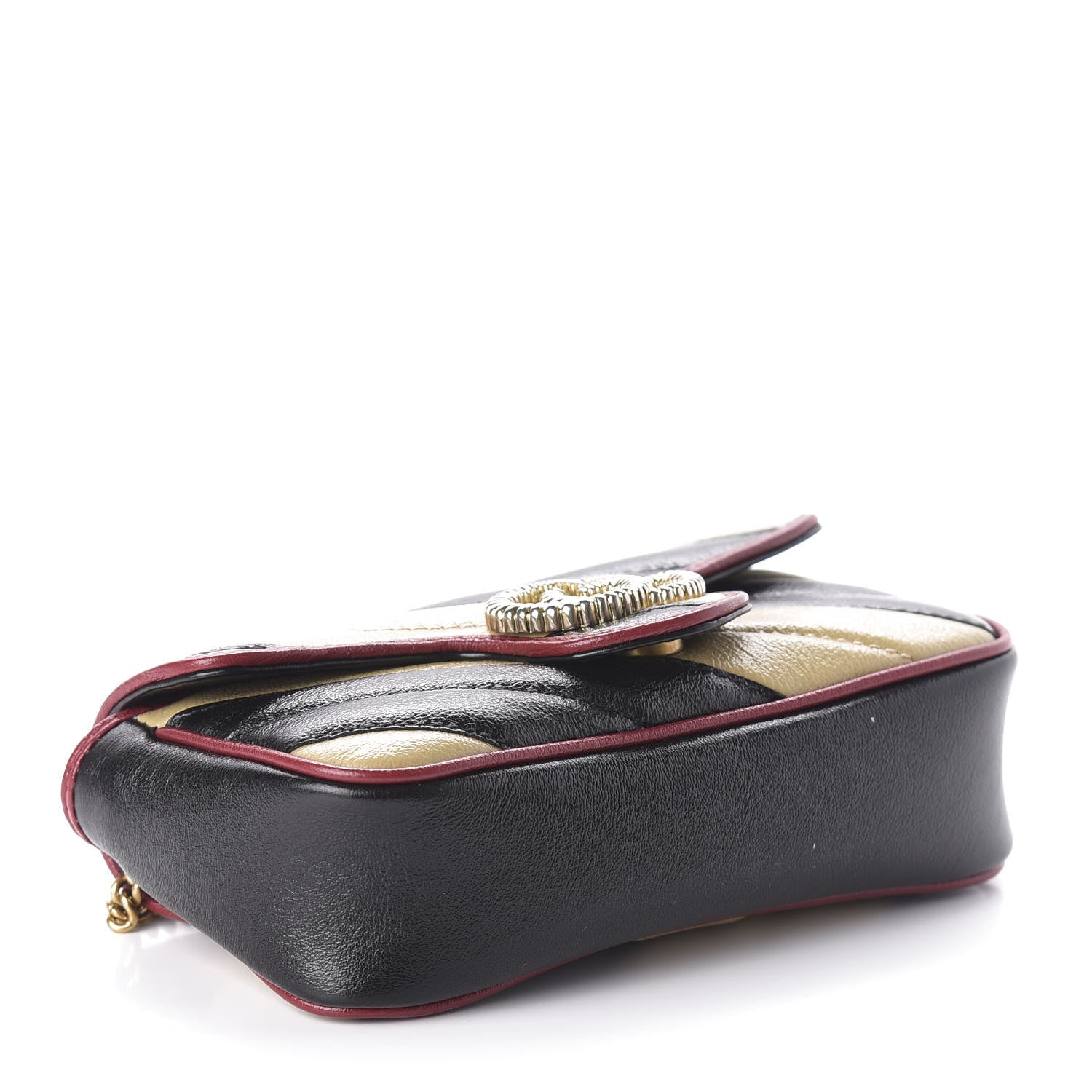 Gucci Vintage Effect Calfskin Matelasse Diagonal Striped Super Mini Torchon GG Marmont Shoulder Bag Black Beige 4 of 11