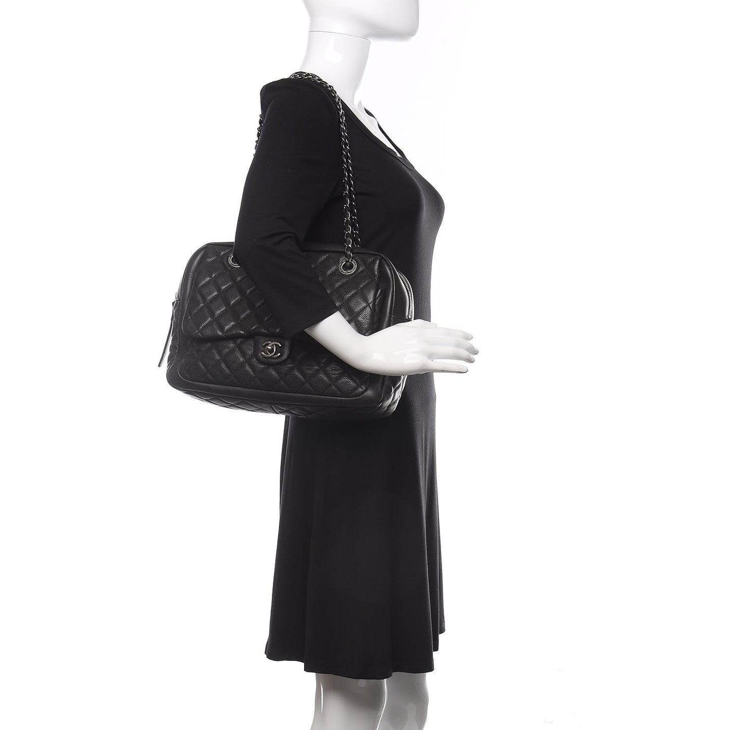 Caviar Quilted Travel Flap Tote Black