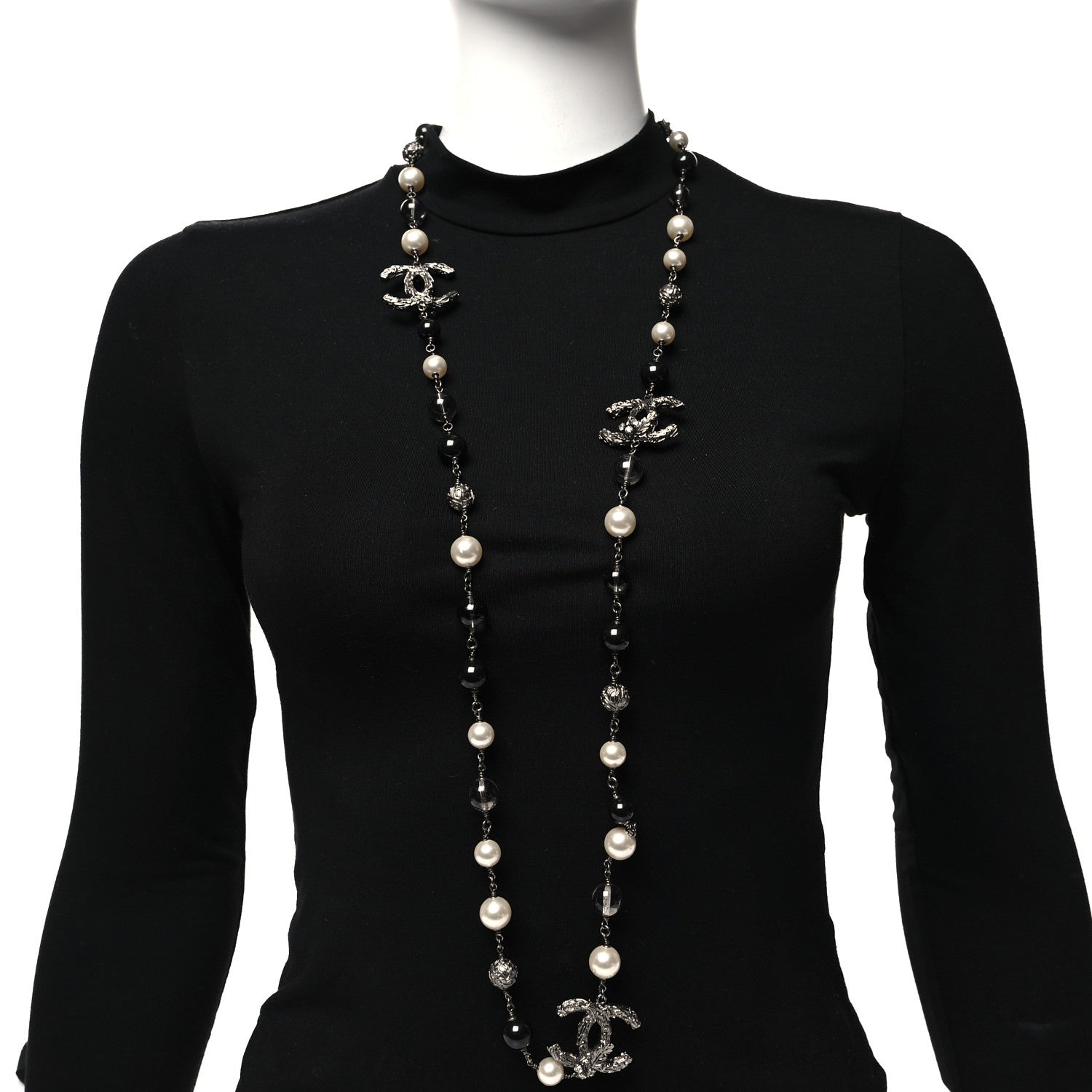 Chanel Ruthenium Pearl Beaded CC Long Necklace Black 2 of 4