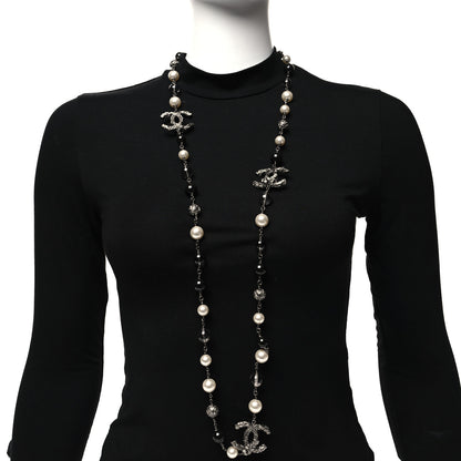 Chanel Ruthenium Pearl Beaded CC Long Necklace Black 2 of 4
