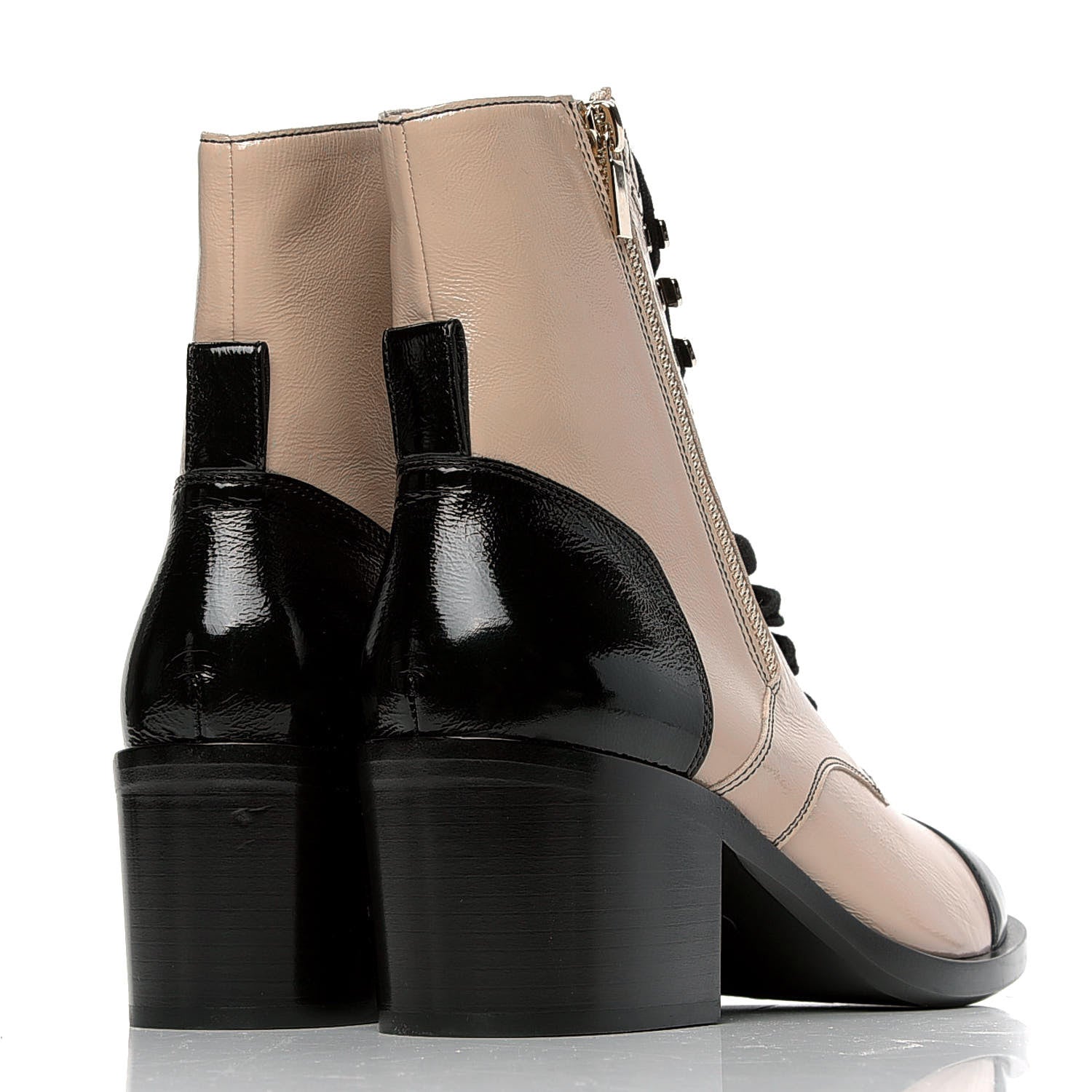 Chanel Patent Calfskin CC Lace Up Short Boots 42 Beige Black 3 of 4