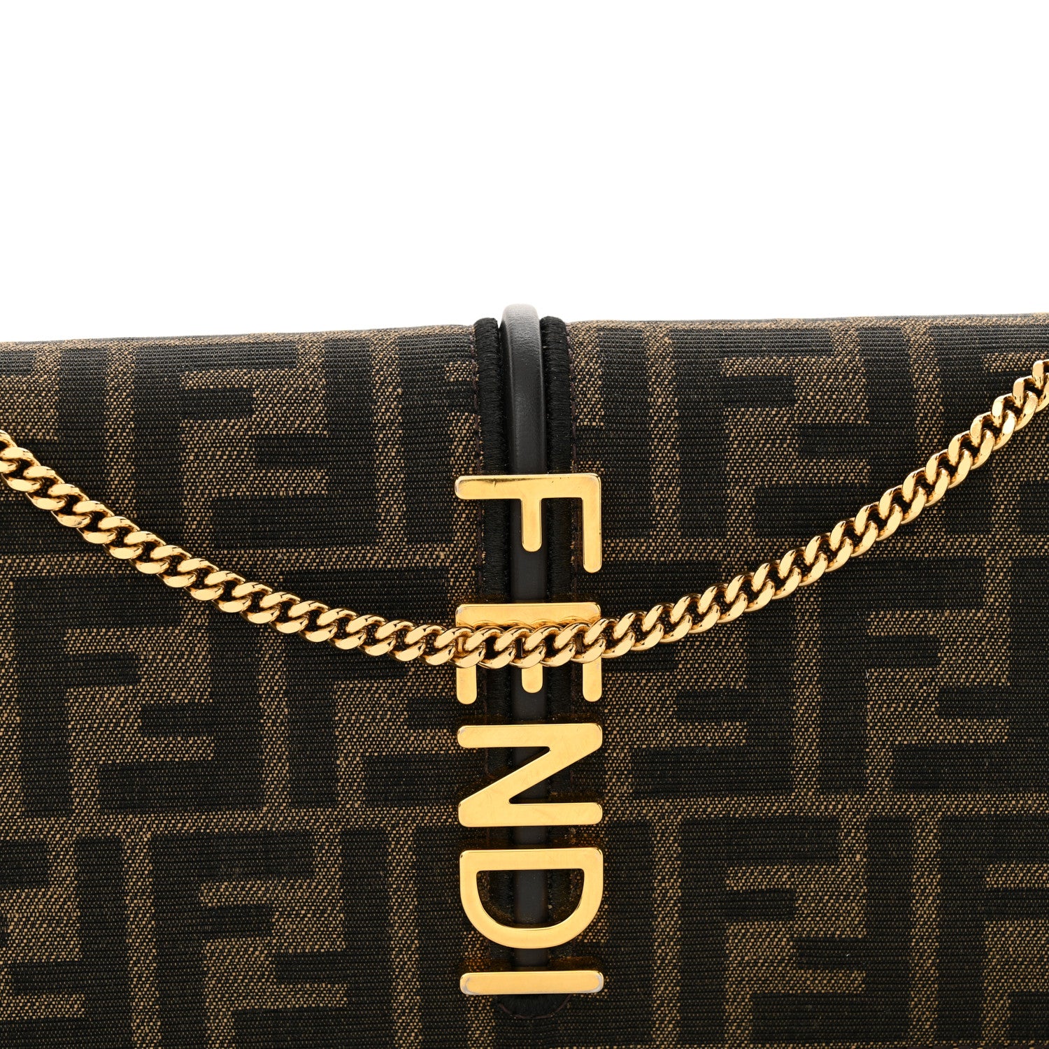 Fendi Fabric Jacquard Vitello Grace FF 1974 Fendigraphy Wallet On Chain Tobacco Moro Ebano 8 of 11