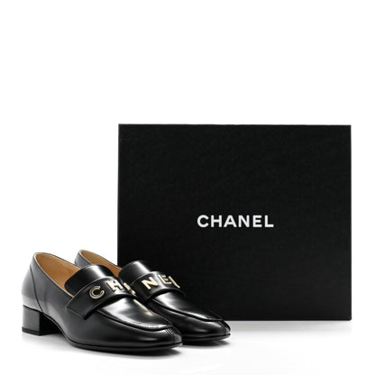 Chanel Shiny Calfskin Logo Loafers 37 Black 13 of 13