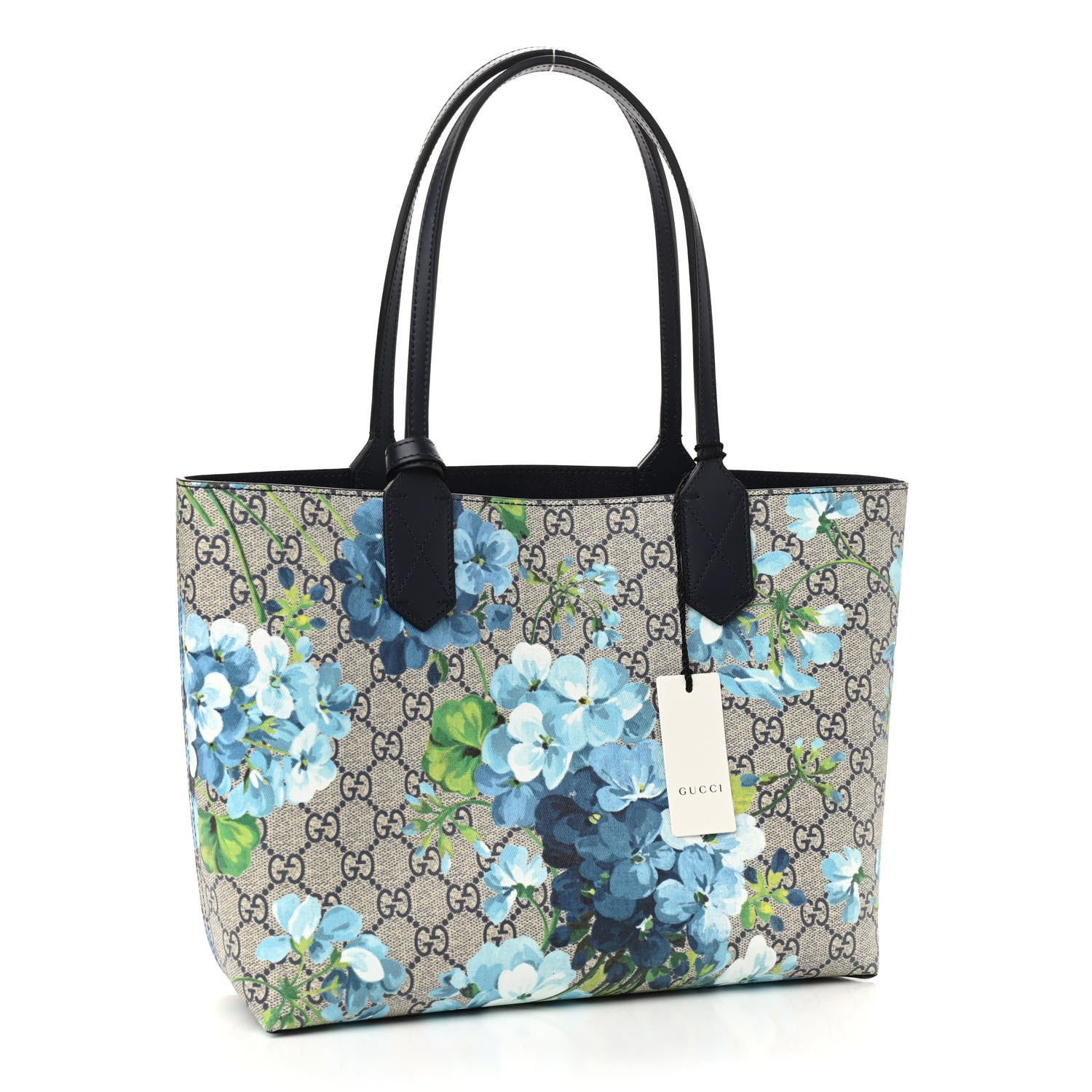 Gucci GG Supreme Monogram Blooms Small Reversible Tote Beige Blue Navy 2 of 14