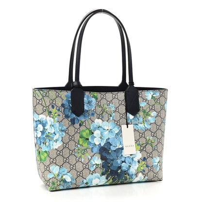 Gucci GG Supreme Monogram Blooms Small Reversible Tote Beige Blue Navy 2 of 14