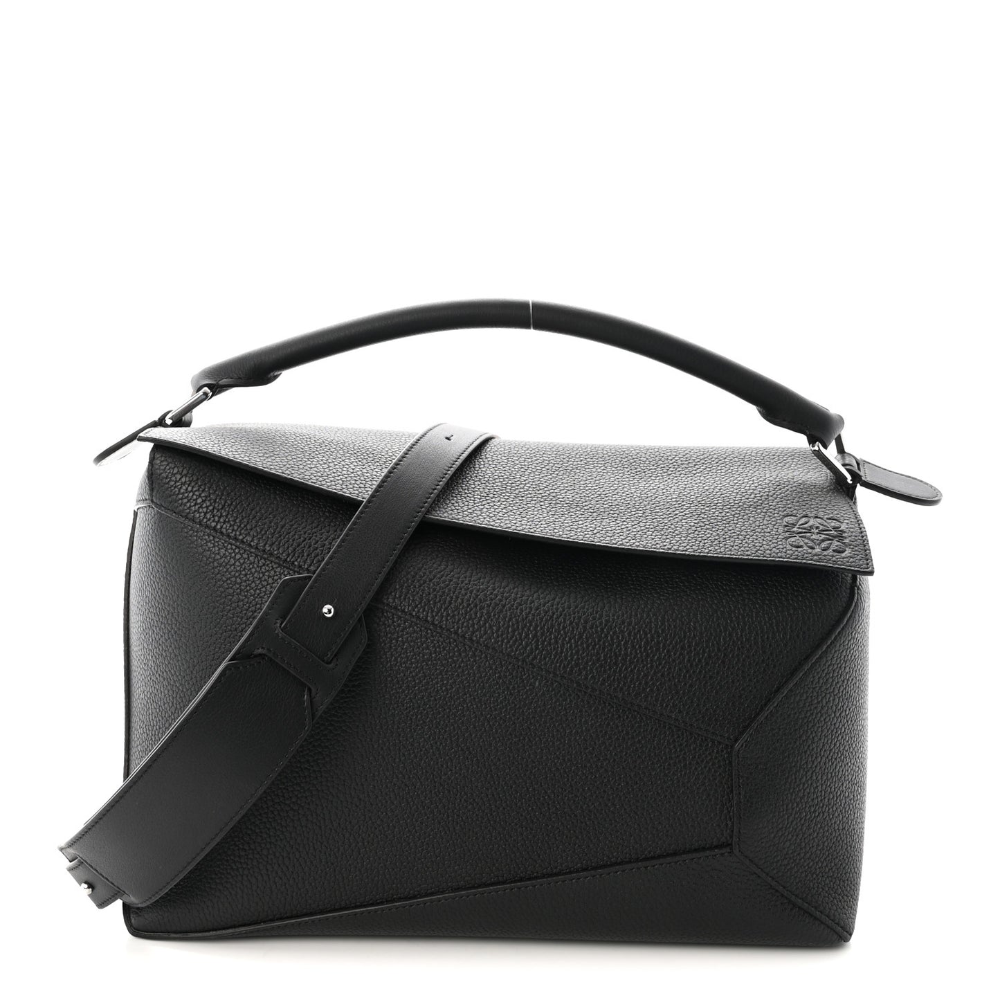 Grained Calfskin Large Puzzle Bag Black