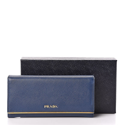 Prada Saffiano Metal Bar Continental Flap Wallet Bleuette 10 of 10