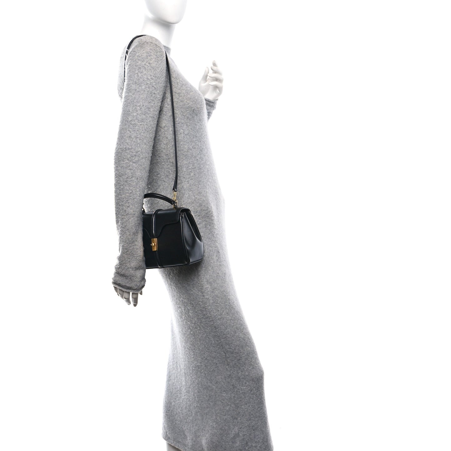 Satinated Calfskin Mini 16 Top Handle Bag Black