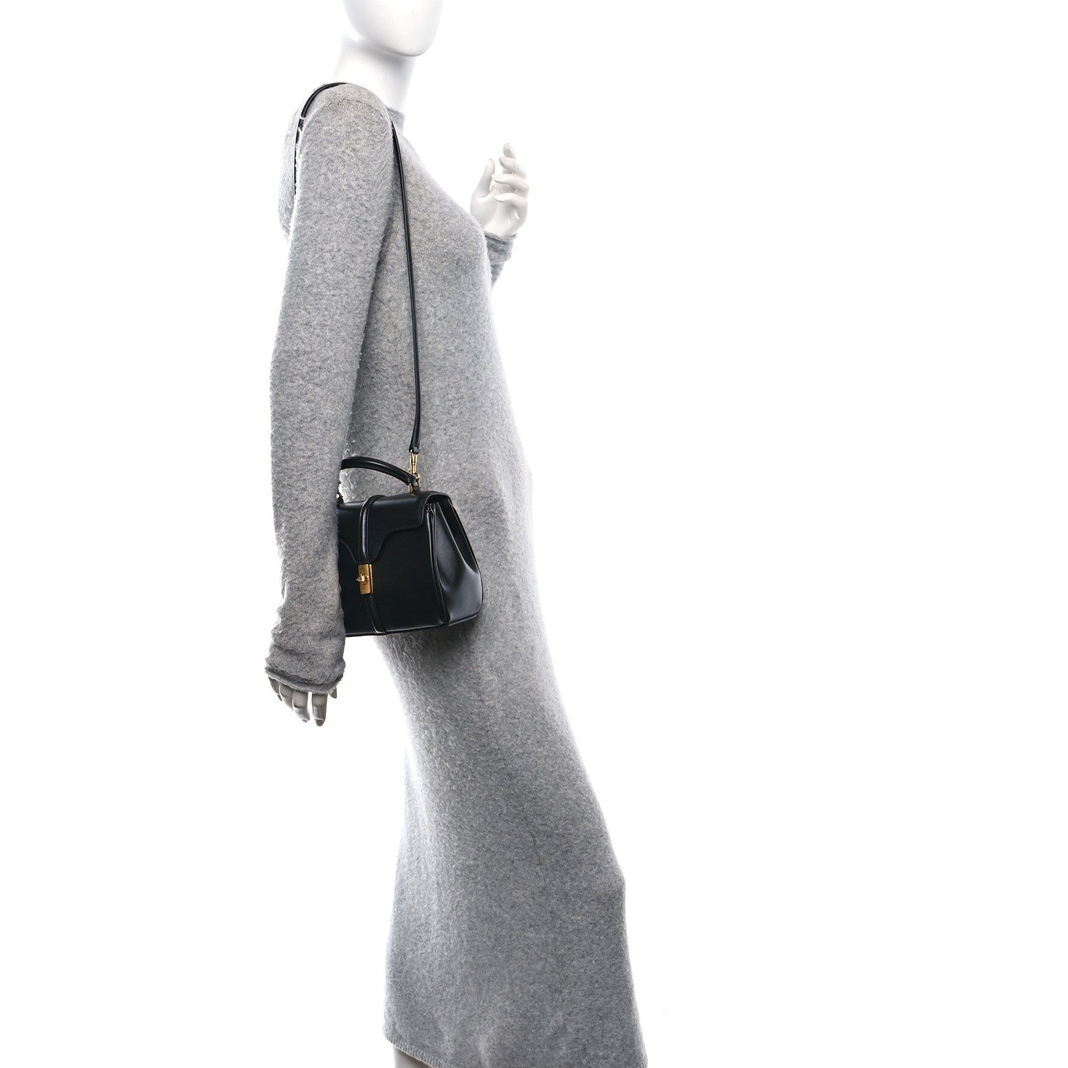 Celine Satinated Calfskin Mini 16 Top Handle Bag Black 2 of 12
