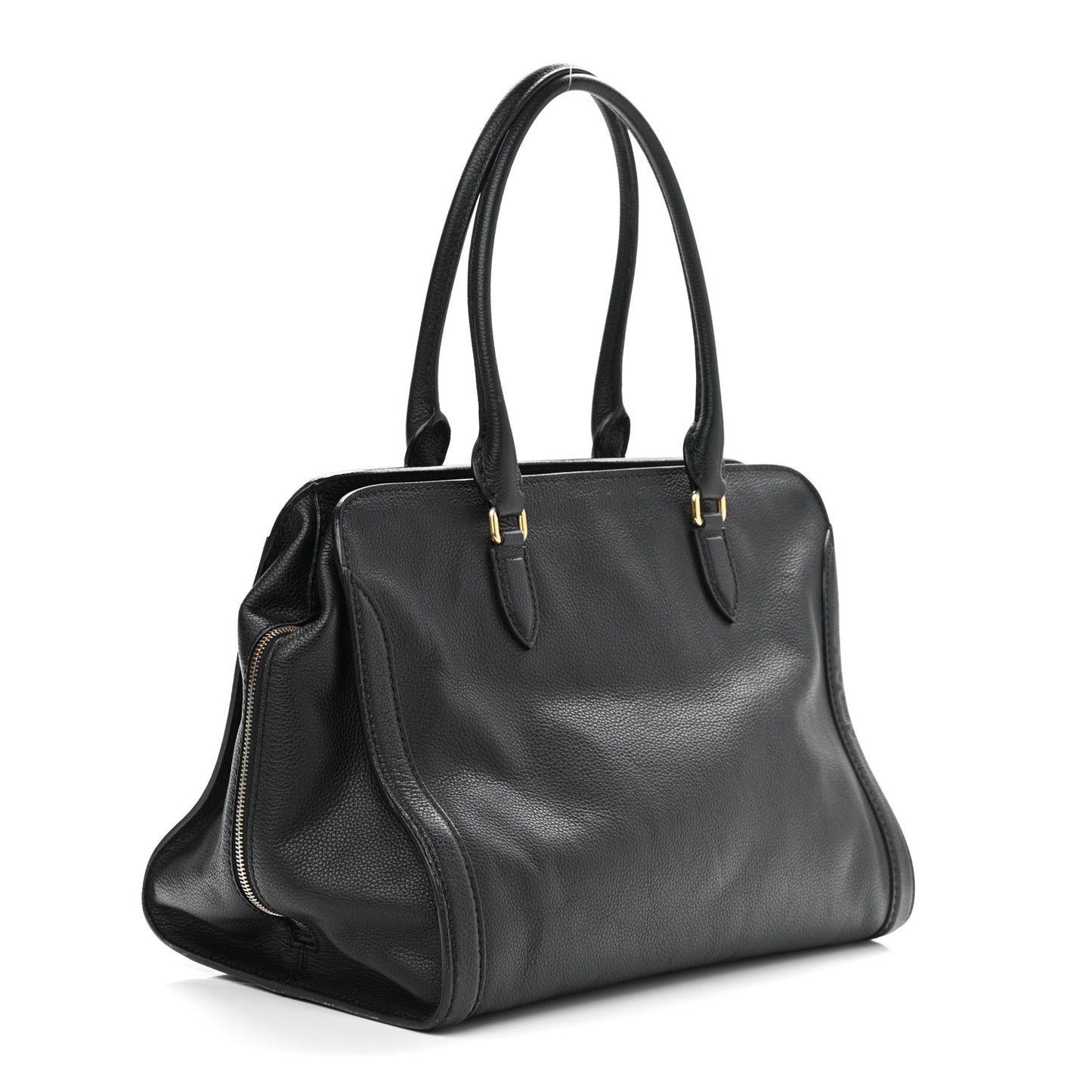 Pebbled Calfskin Large Skull Padlock Zip Around Tote Black