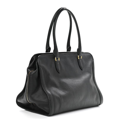 Alexander McQueen Pebbled Calfskin Large Skull Padlock Zip Around Tote Black 3 of 15