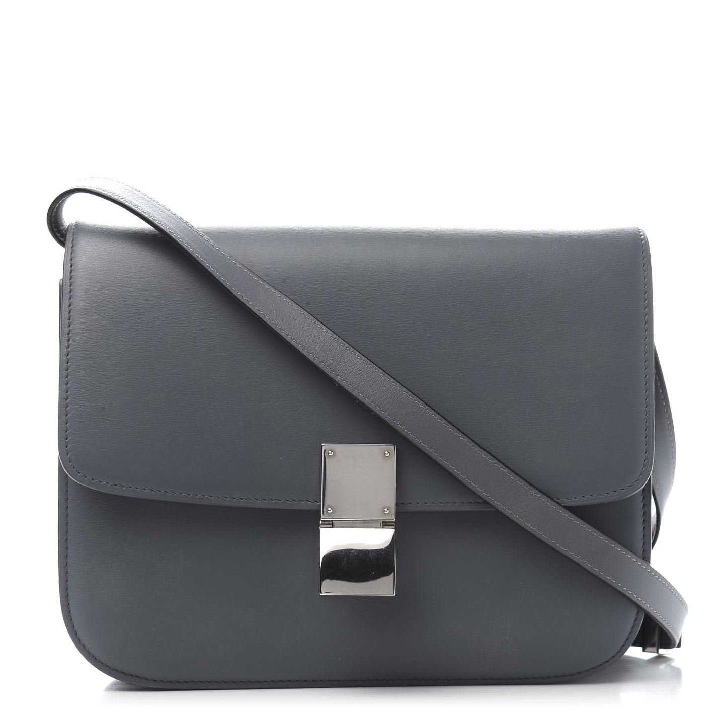 Box Calfskin Medium Classic Box Flap Bag Grey