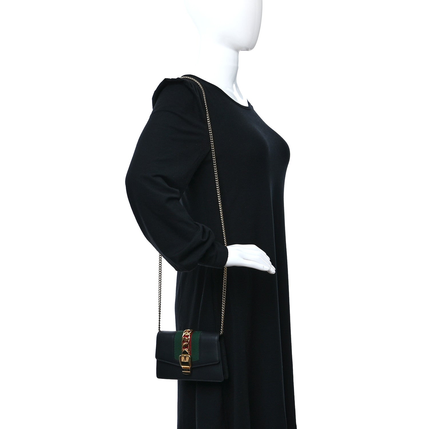 Gucci Calfskin Super Mini Sylvie Chain Shoulder Bag Black 2 of 9