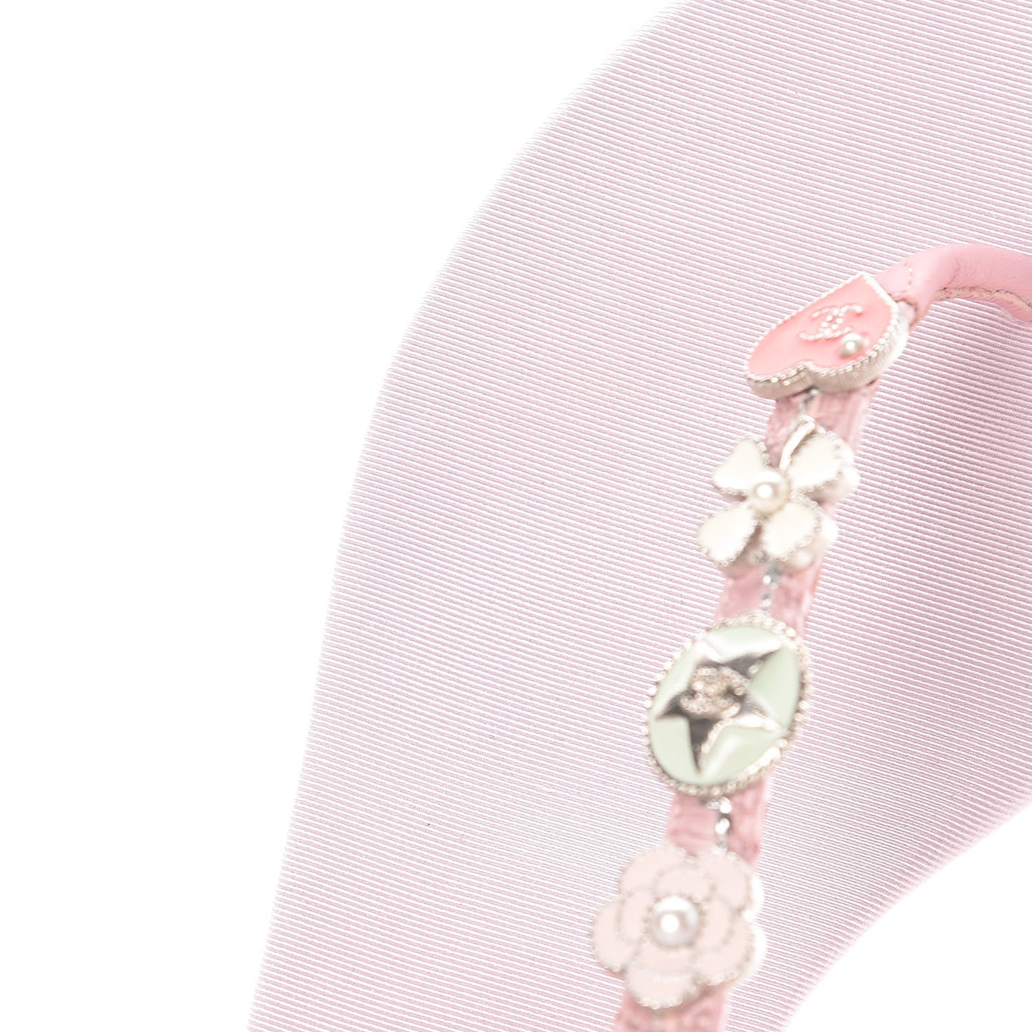 Tweed CC Charm Thong Sandals 36.5 Pink Silver