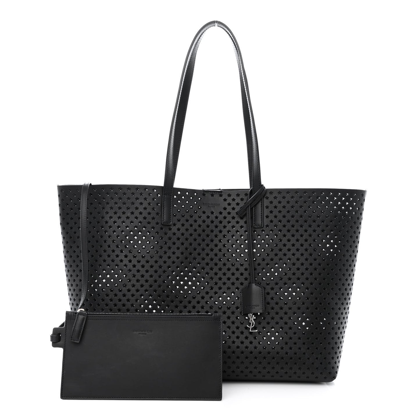 Calfskin Star Perforated Large Shopping Tote Black