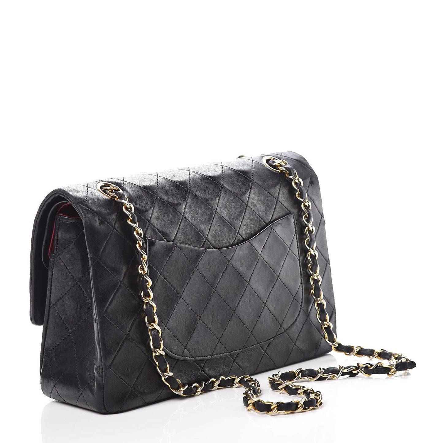 Lambskin Quilted Medium Double Flap Bag Black
