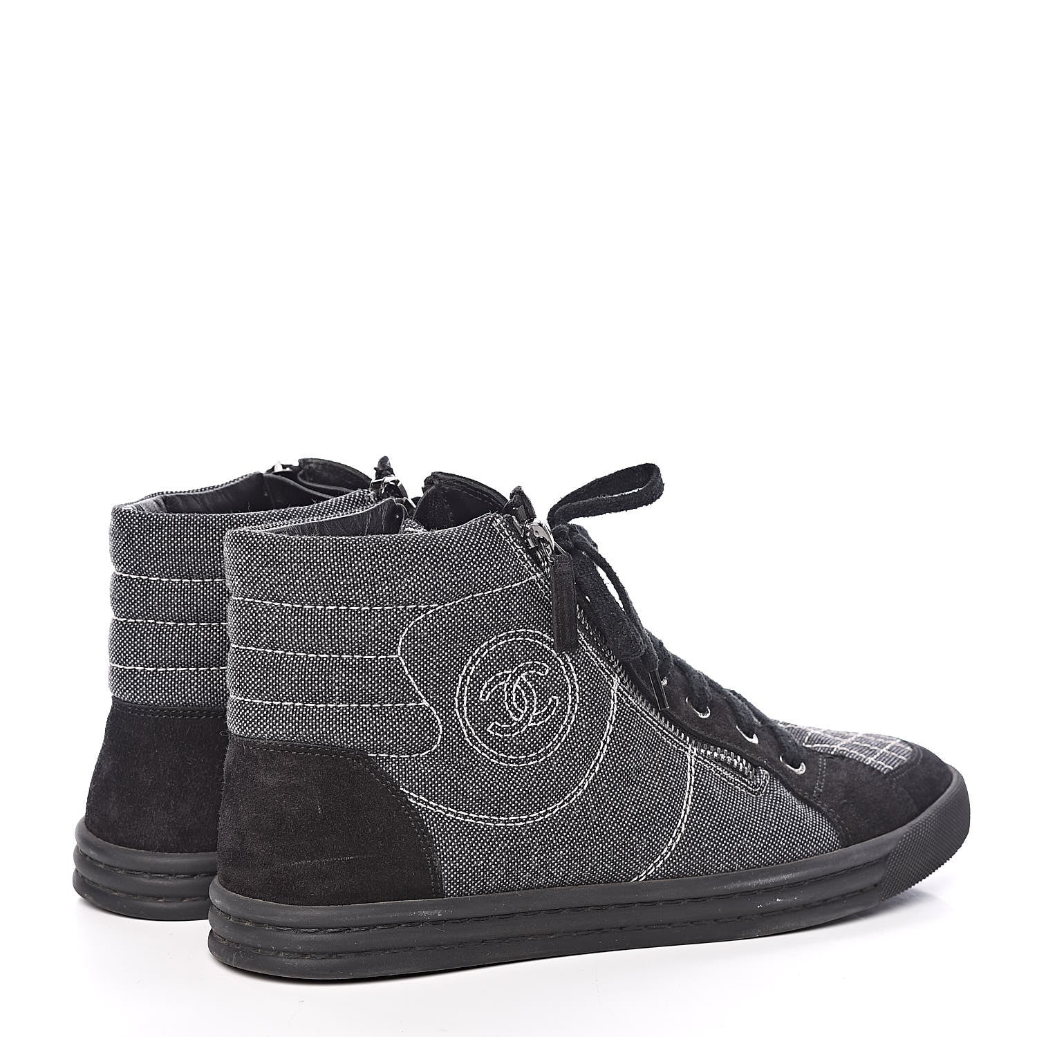 Chanel Toile Suede Calfskin CC High Top Sneakers 40 Dark Grey 4 of 11