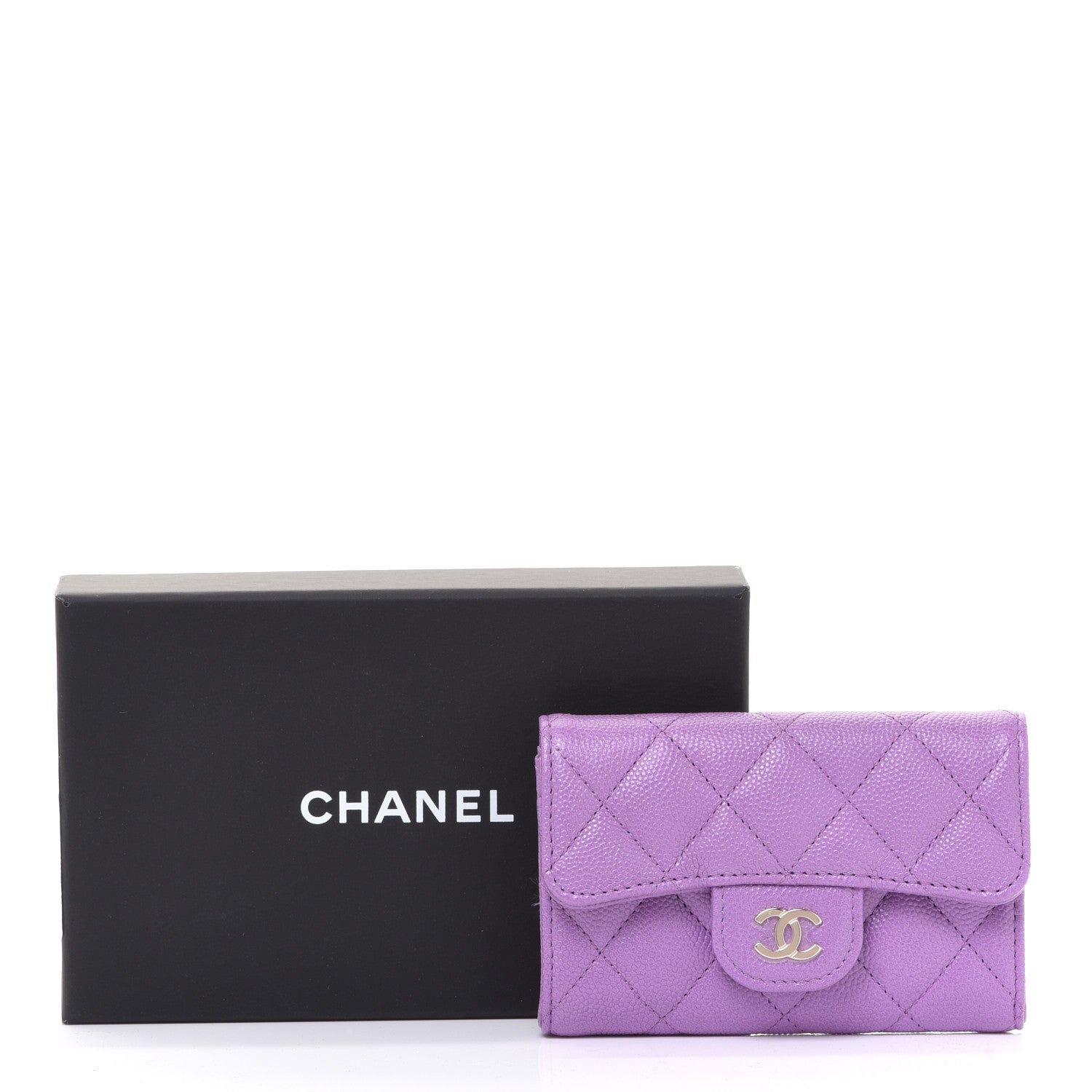 Chanel Caviar Quilted Flap Card Holder Wallet Purple 9 of 9