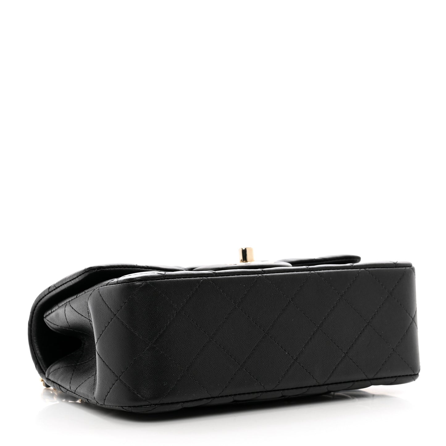 Lambskin Quilted Mini Top Handle Rectangular Flap Black