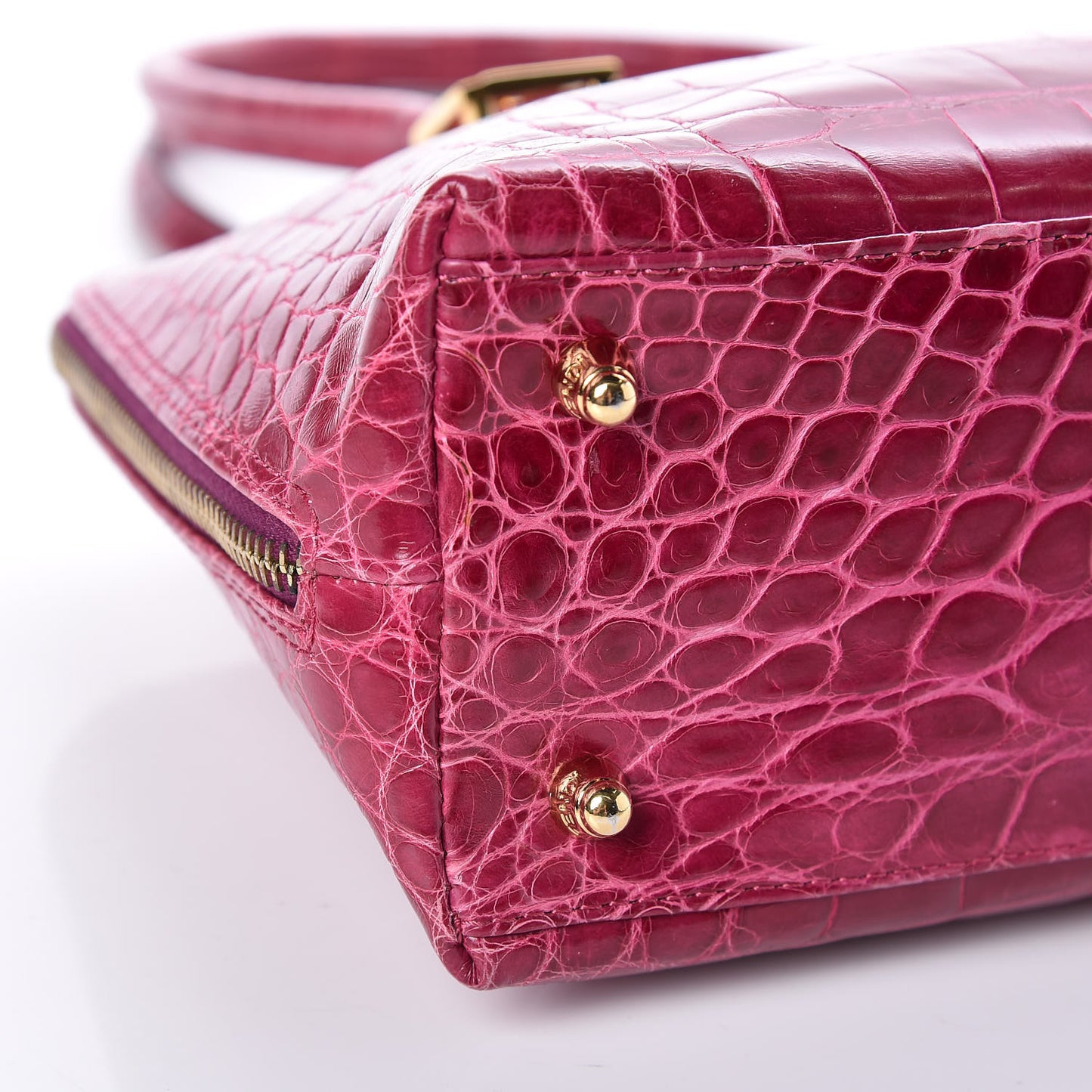 Crocodile Bowler Satchel Dark Pink