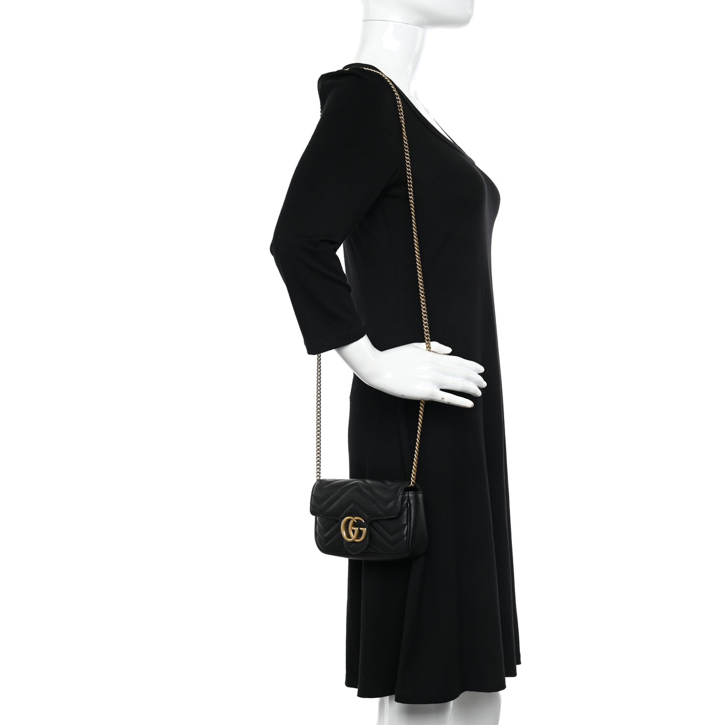 Calfskin Matelasse Super Mini GG Marmont Shoulder Bag Black