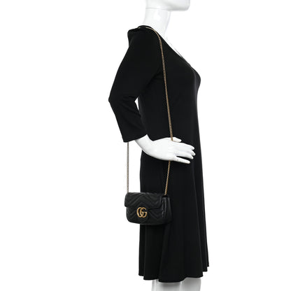 Gucci Calfskin Matelasse Super Mini GG Marmont Shoulder Bag Black 2 of 10