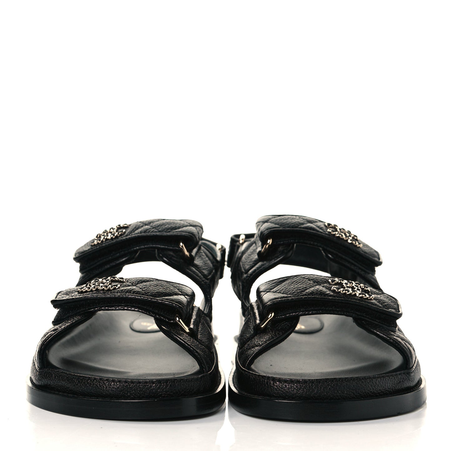 Grained Calfskin Velcro Dad Sandals 36 Black