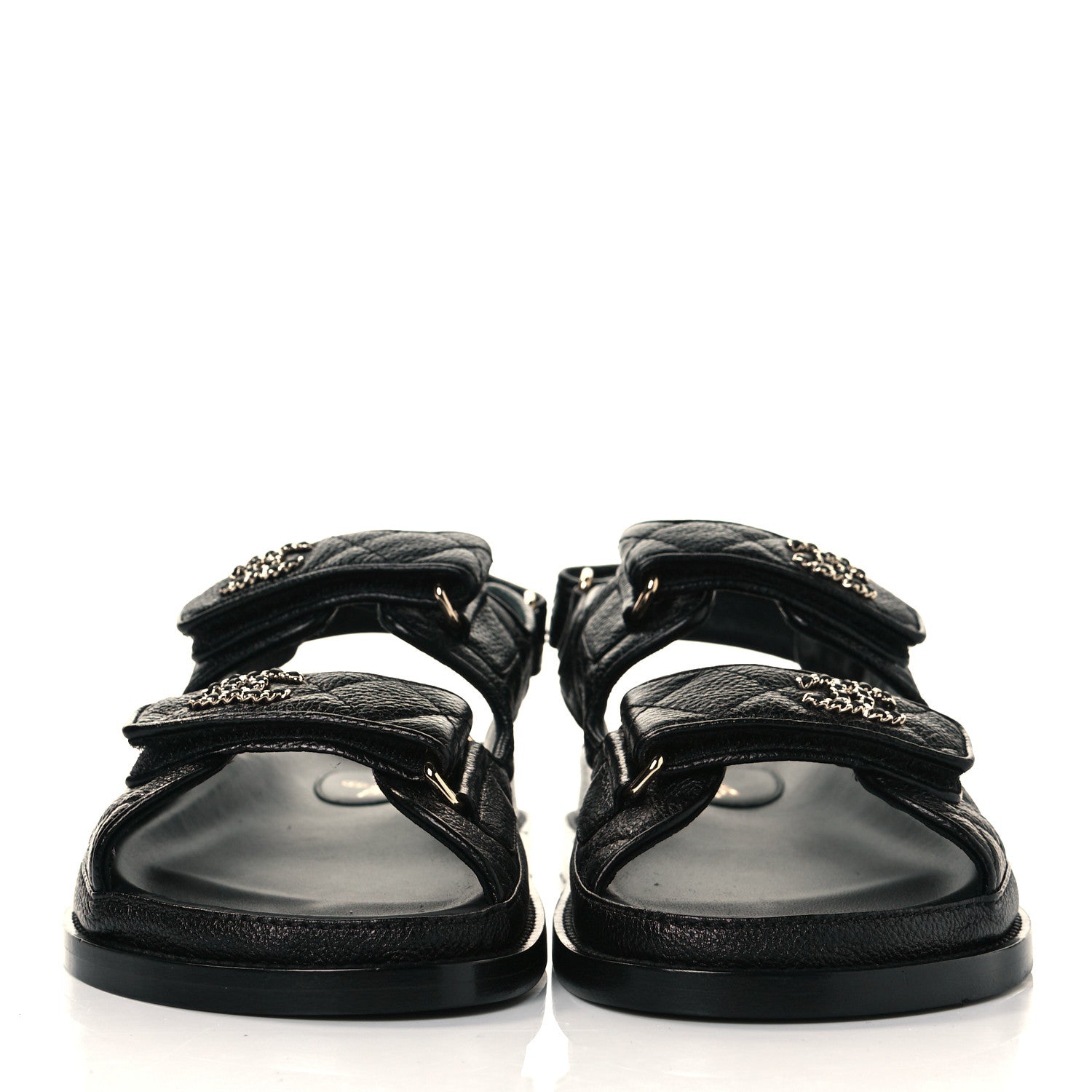 Chanel Grained Calfskin Velcro Dad Sandals 36 Black 2 of 9