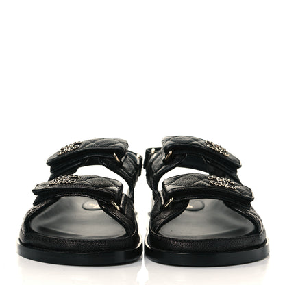 Chanel Grained Calfskin Velcro Dad Sandals 36 Black 2 of 9