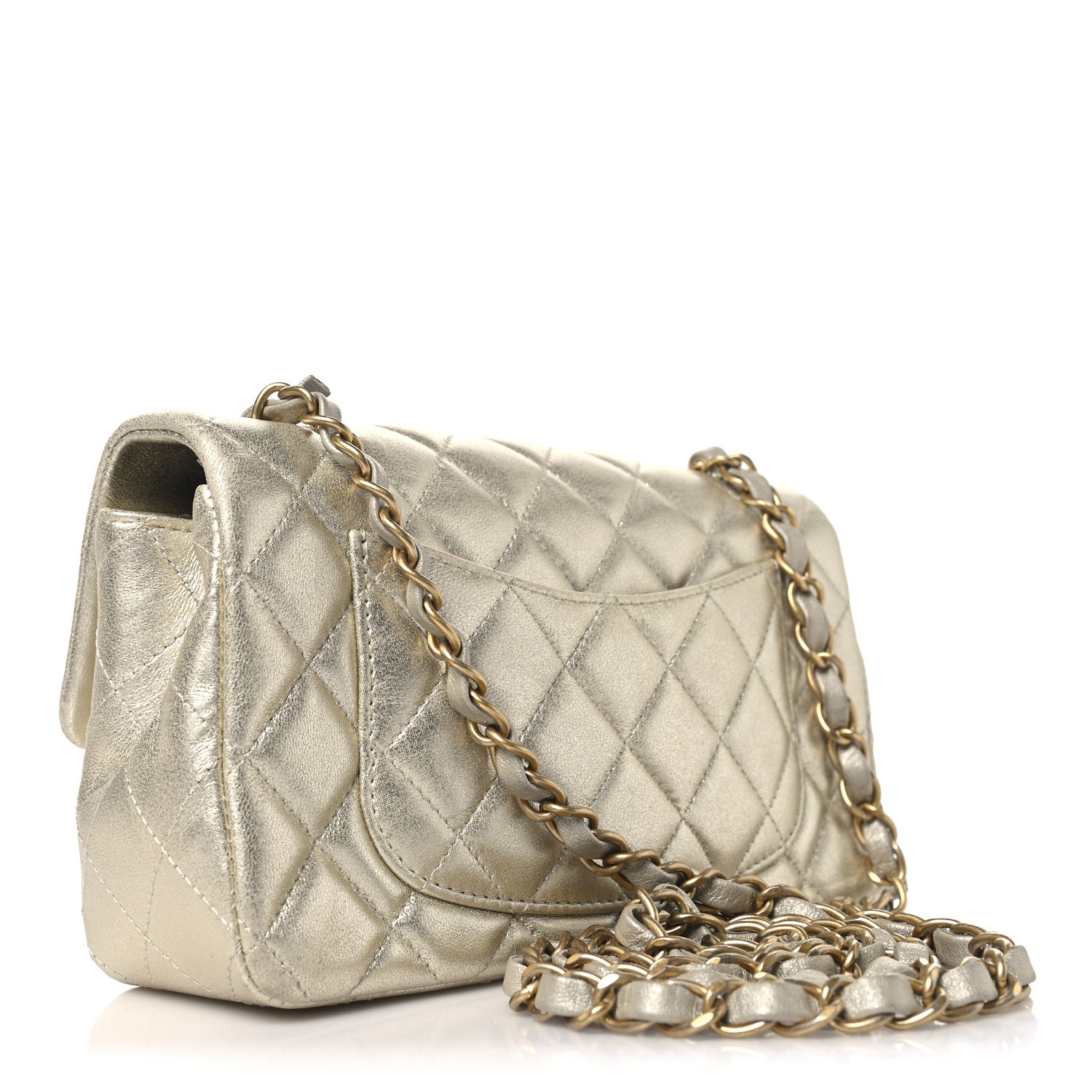 Chanel Metallic Lambskin Quilted Mini Rectangular Flap Gold 3 of 10