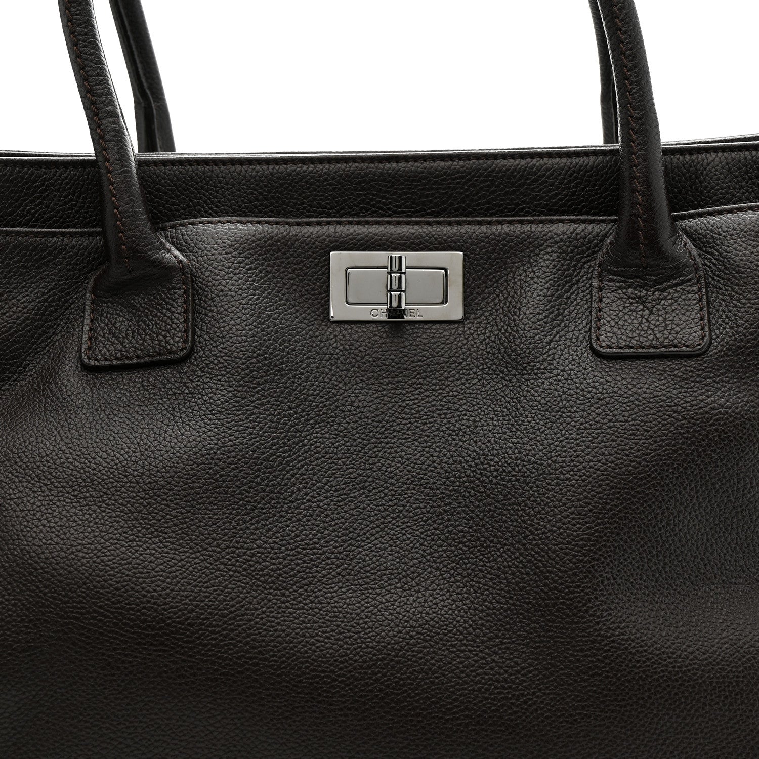 Chanel Calfskin Mademoiselle Lock Cerf Shopper Tote Brown 19 of 31