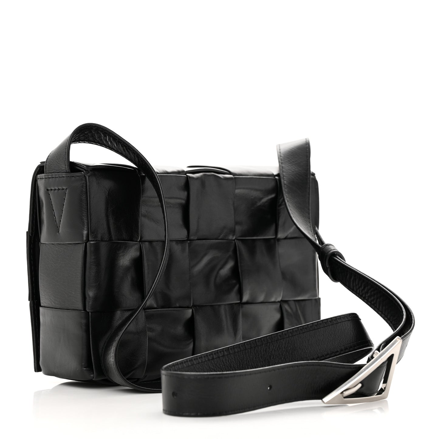 Paper Calfskin Maxi Intreccio Cassette Crossbody Bag Black
