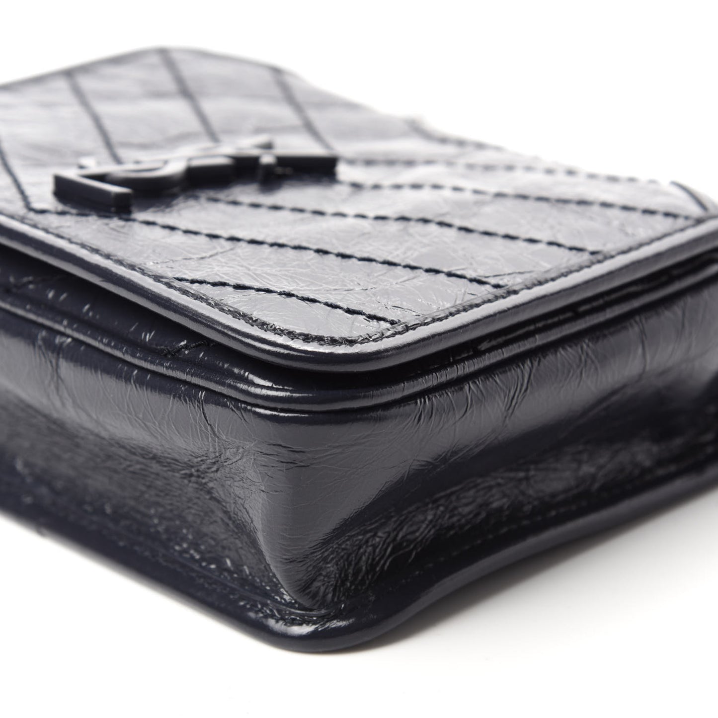 Crinkled Calfskin Matelasse Monogram Niki Chain Wallet Deep Marine