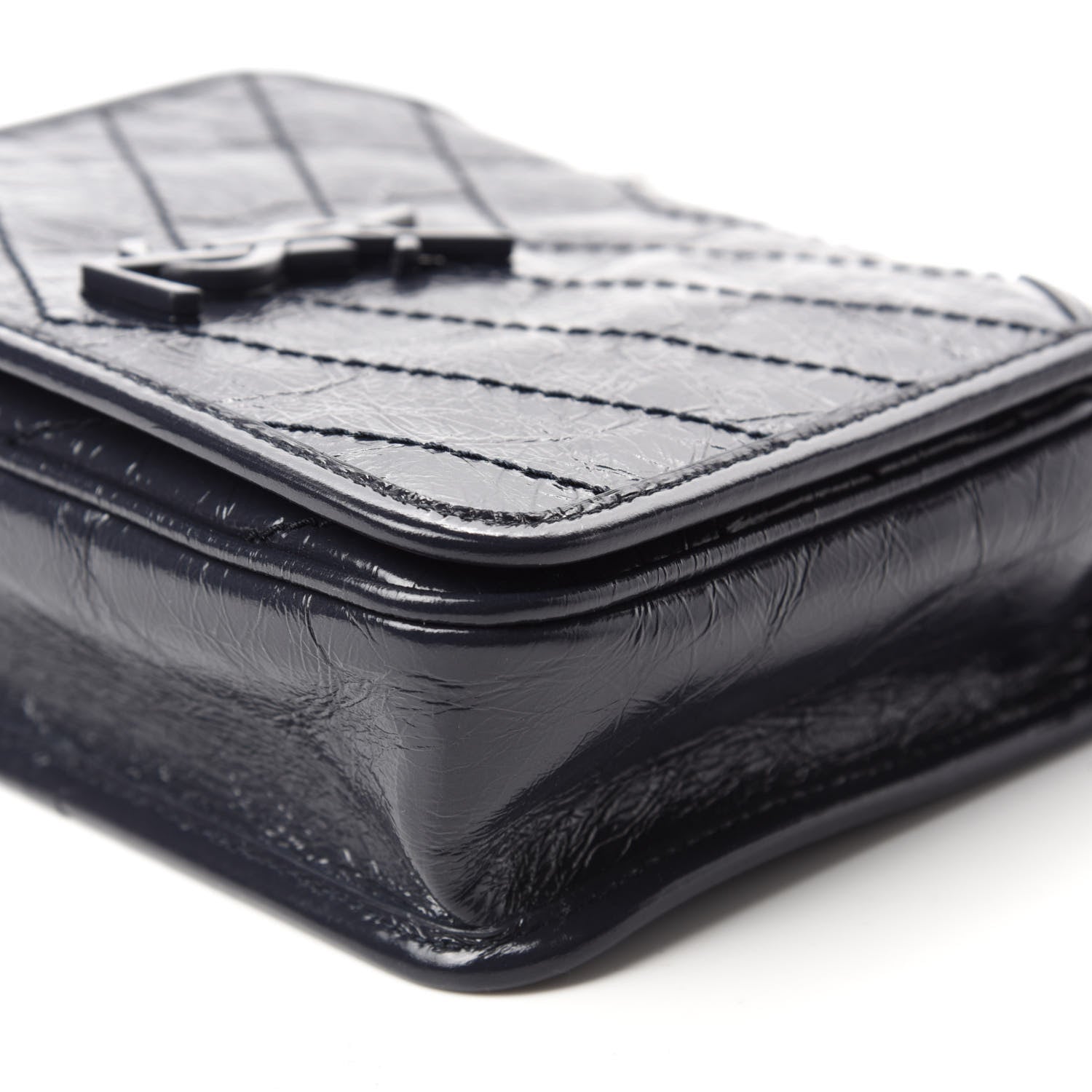Saint Laurent Crinkled Calfskin Matelasse Monogram Niki Chain Wallet Deep Marine 7 of 10