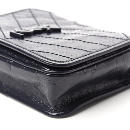 Saint Laurent Crinkled Calfskin Matelasse Monogram Niki Chain Wallet Deep Marine 7 of 10