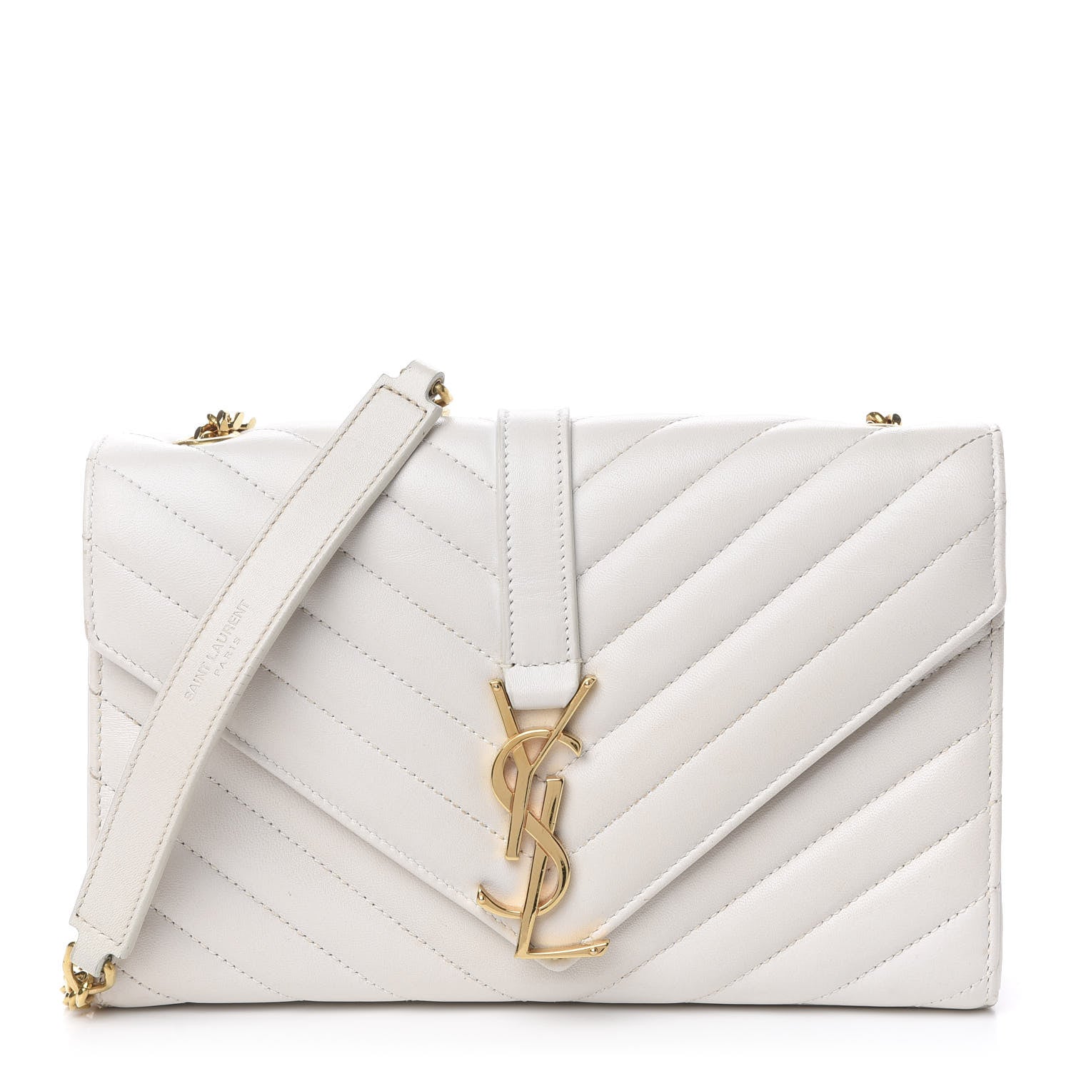 Saint Laurent Lambskin Matelasse Chevron Small Monogram Satchel Off White 1 of 21