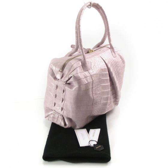 Nancy Gonzalez Crocodile Ruched Satchel Lilac 3 of 9