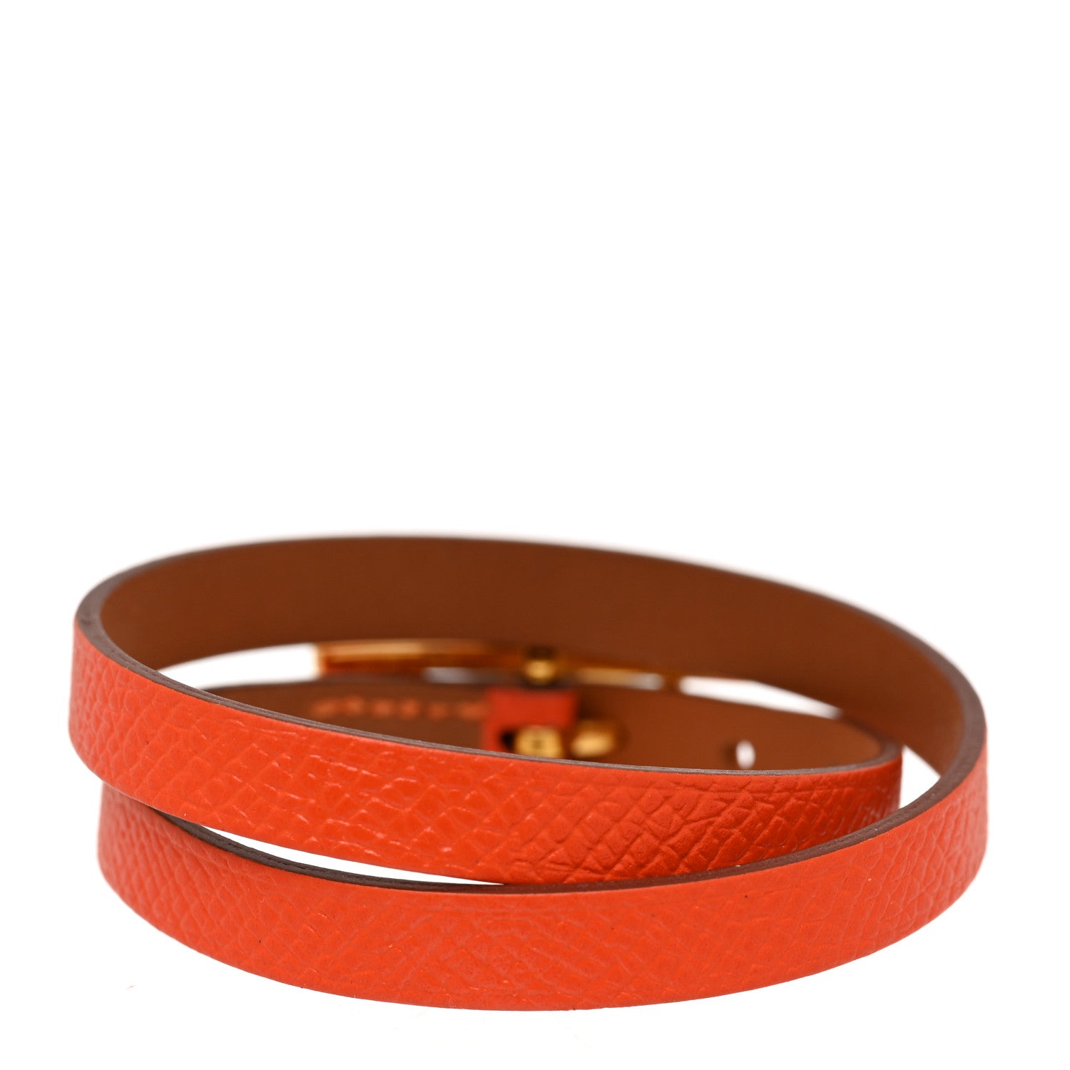 Hermes Epsom Swift Behapi Double Tour Reversible Bracelet XS Orange Gold 3 of 7