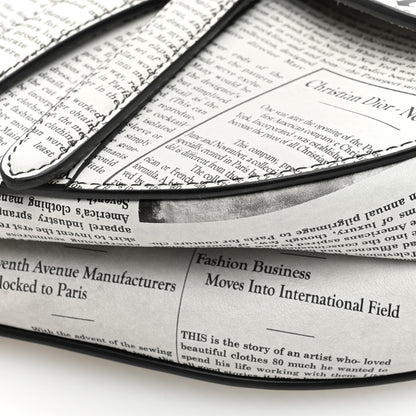 Christian Dior Calfskin Newspaper Printed Saddle Bag With Strap Black White 9 of 11