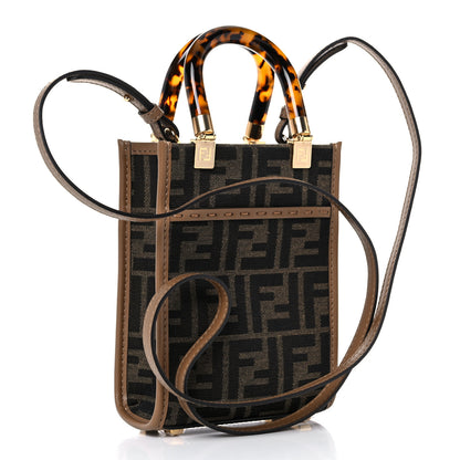 Fendi Fabric Jacquard Vitello King Plexiglass FF 1974 Mini Fendi Sunshine Shopper Tote Tobacco Moro Sand 2 of 12