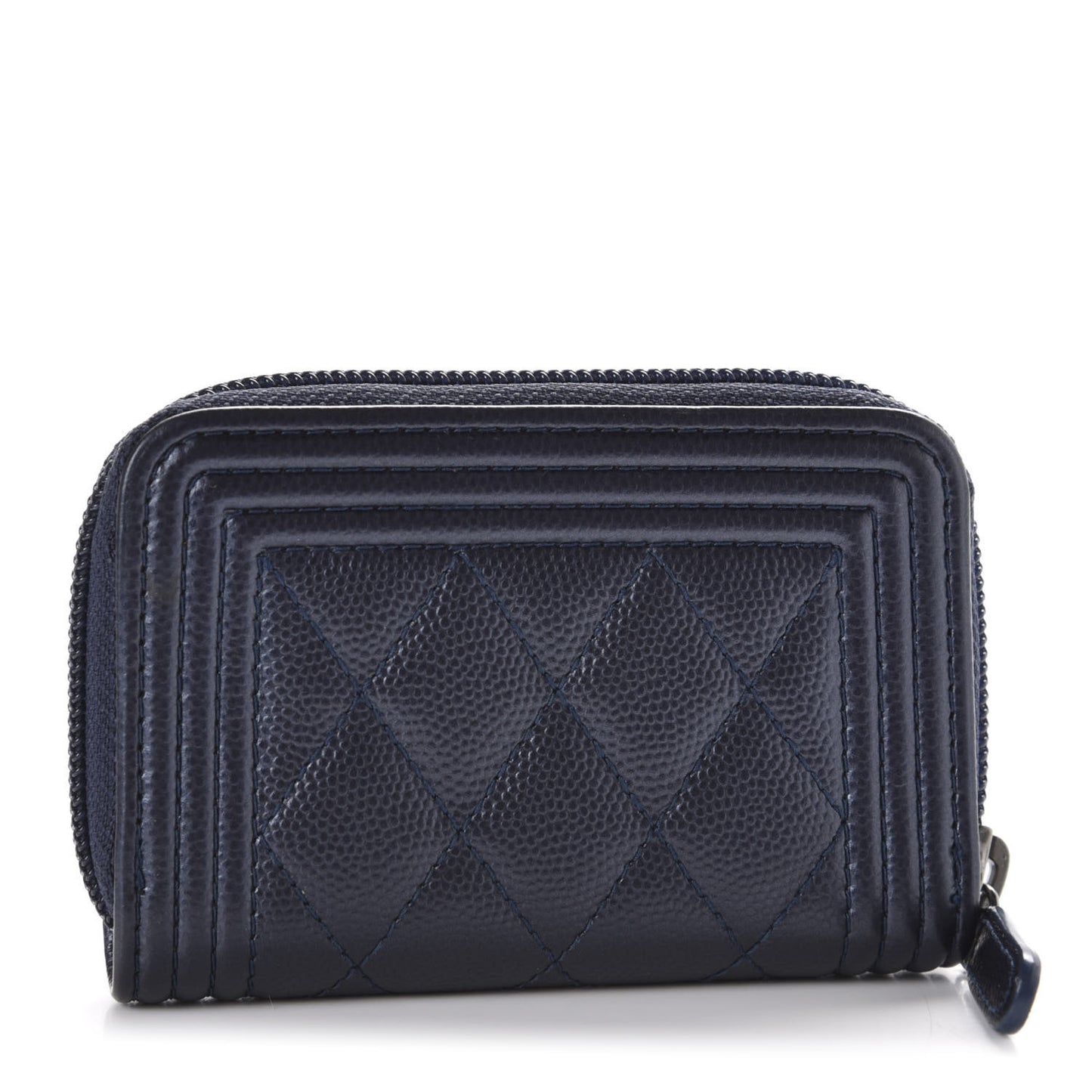 Caviar Quilted Boy Zip Around Coin Purse Wallet Navy