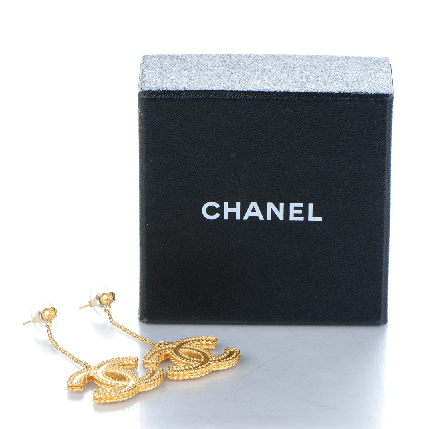Chanel CC Drop Earrings Matte Gold 5 of 5