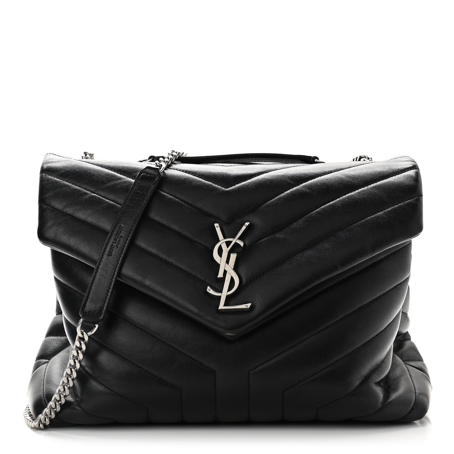 Calfskin Y Quilted Monogram Medium Loulou Chain Satchel Black