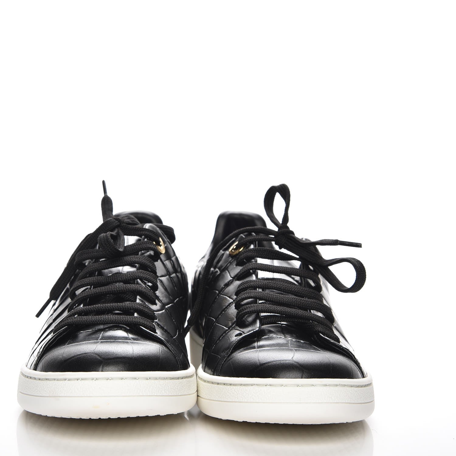 Louis Vuitton Calfskin Crocodile Embossed Frontrow Sneakers 39 Black 2 of 8