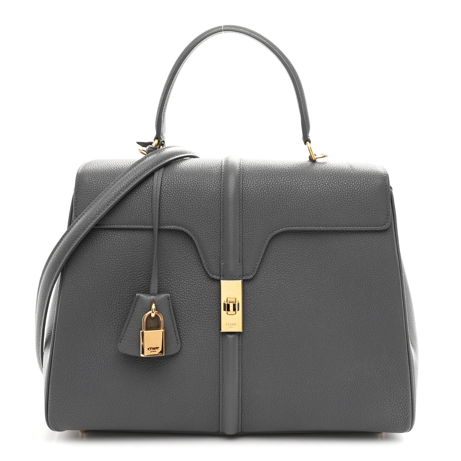 Celine Grained Calfskin Medium 16 Top Handle Bag Grey 1 of 10