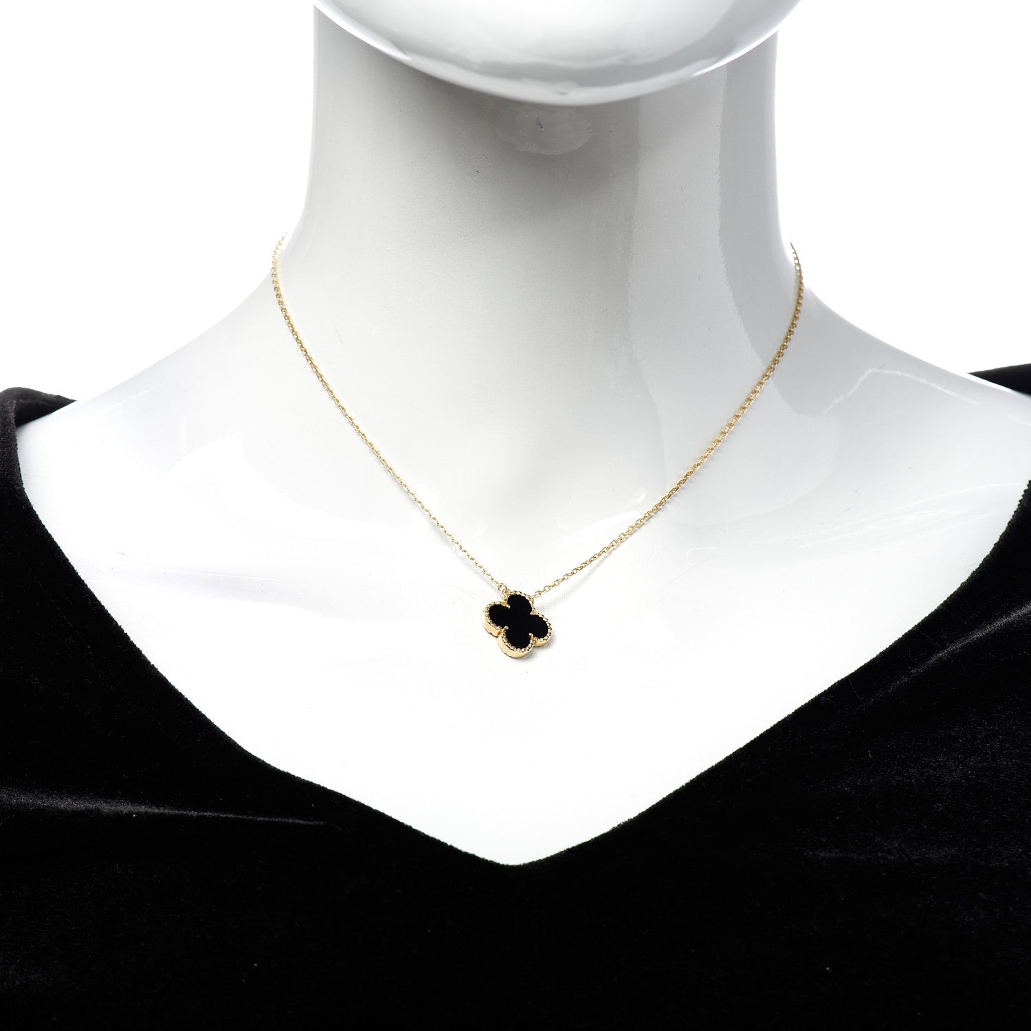 Van Cleef & Arpels 18K Yellow Gold Black Onyx Vintage Alhambra Pendant Necklace 2 of 5